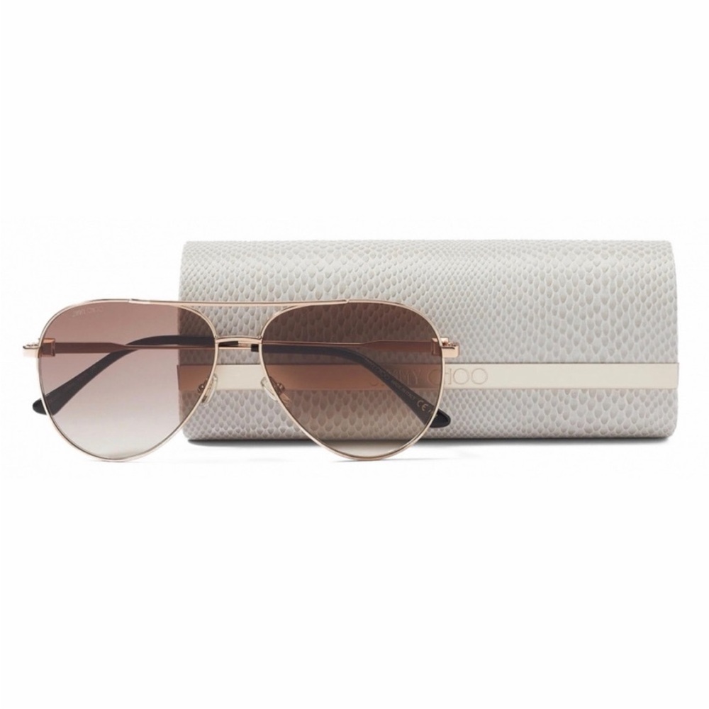 Jimmy Choo Aviator Sunglasses in Brown Gradient Lenses and Light Gold Frame Olly